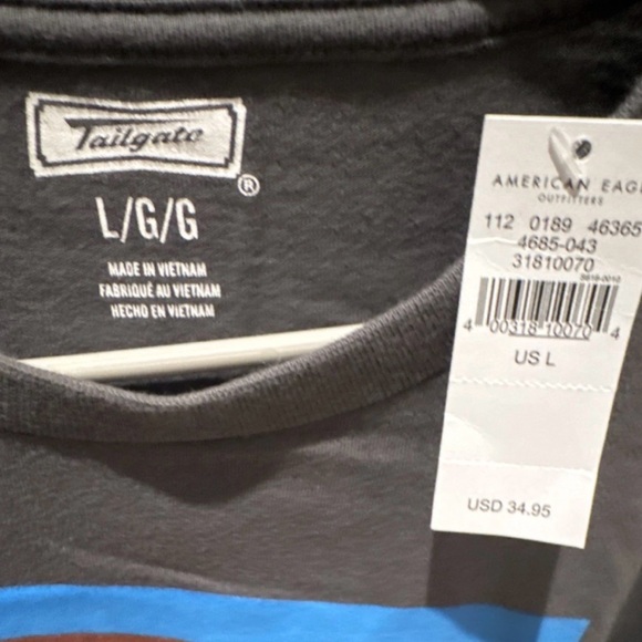 American Eagle Outfitters Charcoal and Blue Graphic Long Sleeve Tee Sz L - Picture 2 of 3